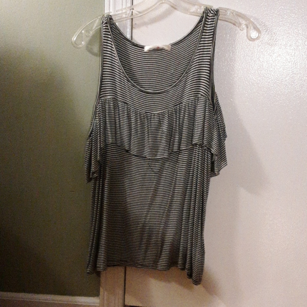Black and white ruffled blouse